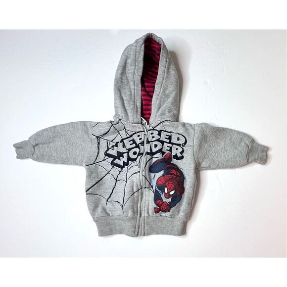 Marvel Webbed Wonder Zipper Gray‎ Hooded Sweat Jacket Toddler sz 18 months - Picture 1 of 9
